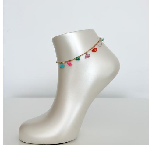 Гривна за крак с цветни камъни