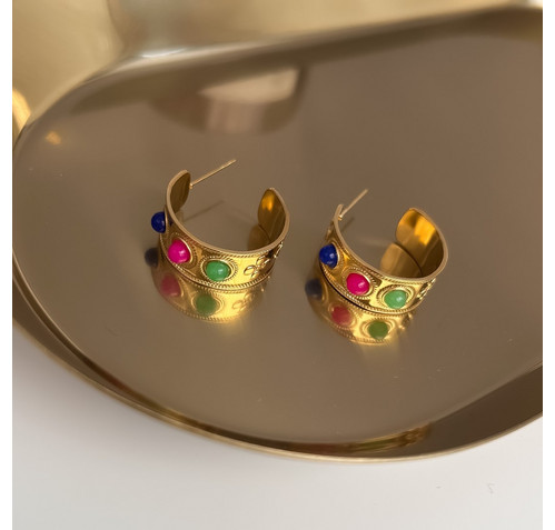 Обеци халки с цветни елементи